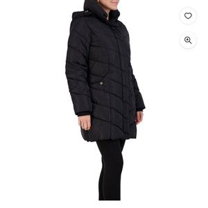 Steve Madden Women's Long Chevron Puffer Jacket Winter with Hood
